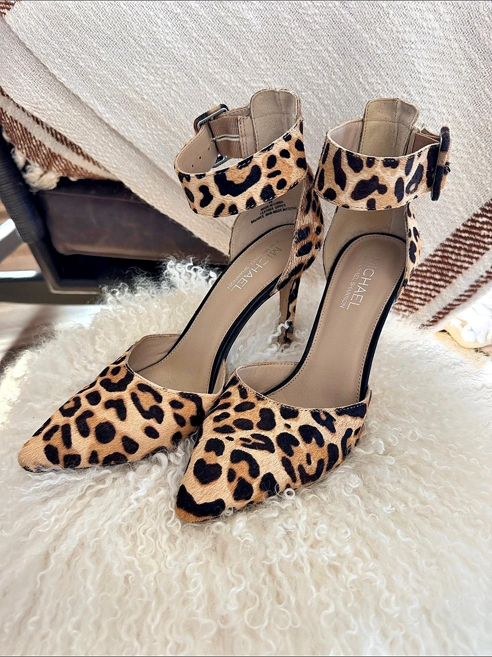 Michael Shannon Leopard Printed Pony Hair Pointed Toe Heels_Size 10